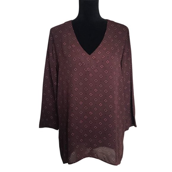 LOFT 3/4 Sleeve Diamond Pattern Tunic in Wine Color - Size Medium - Picture 1 of 4
